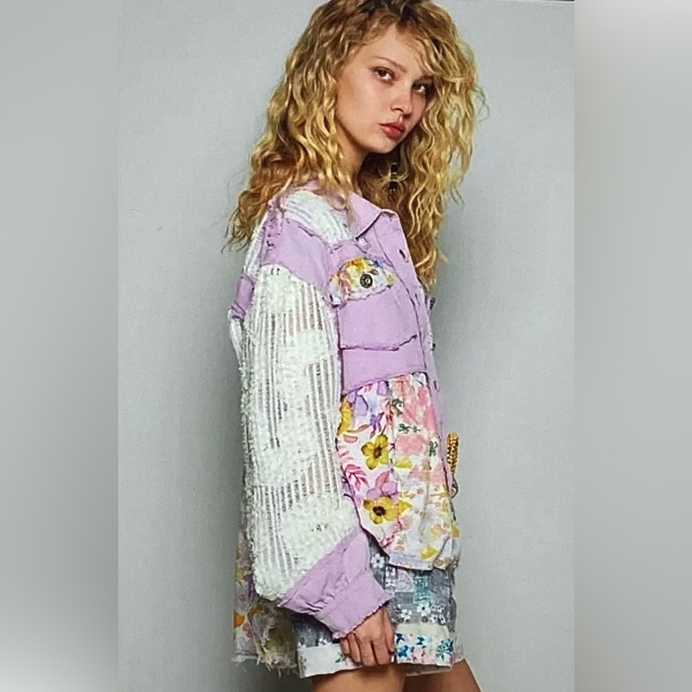 POL Lavender and Cream Patchwork Shirt/Jacket - Picture 4 of 4